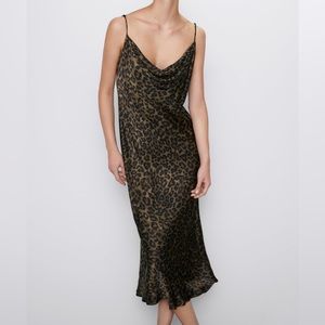 Zara leopard print satin silk maxi slip dress
